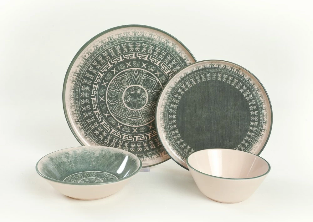 Set enësh për drekë, qeramikë, 24 copë, Hermia Concept, TY039124F030AD80M00MAET000, ngjyrë e gjelbër/krem