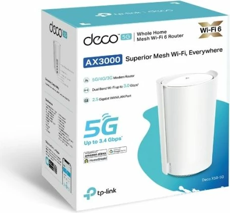 Router Mesh 5G TP-Link Deco X50-5G AX3000 Wi-Fi 6, 2.5 Gbps, Nano-SIM, i bardhë, 1 copë