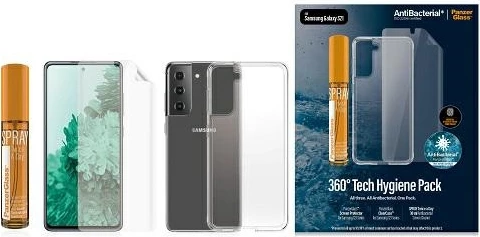 Set mbrojtës PanzerGlass për Samsung Galaxy S21, TPU folje + Mbështjellës transparent + Sprej pastrues 30ml
