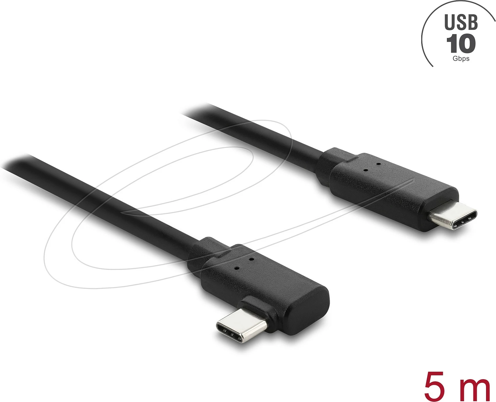 Kabllo USB-C DeLOCK, 5 m, 10 Gbps, konektor i kënduar, e zezë