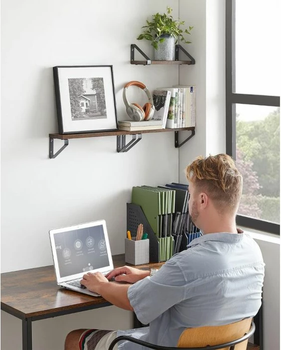 Raft muri VASAGLE LWS33BX 40×15×10.5 cm, kapacitet 5 kg (secili), set 2 copë, rustic brown/zi