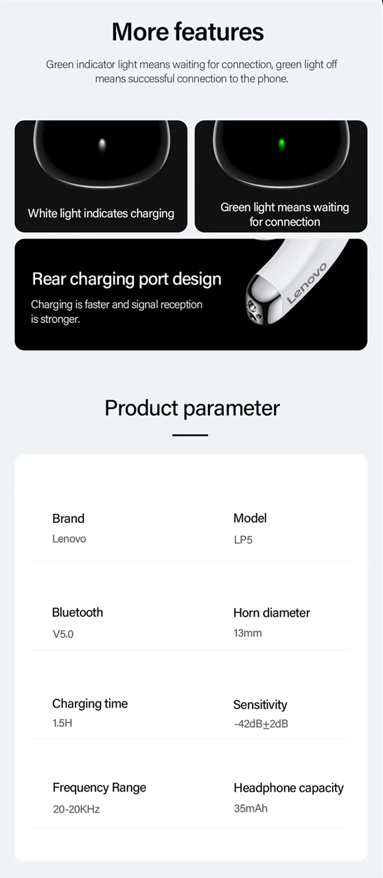 Dëgjuese Lenovo LivePods LP5, të hirta