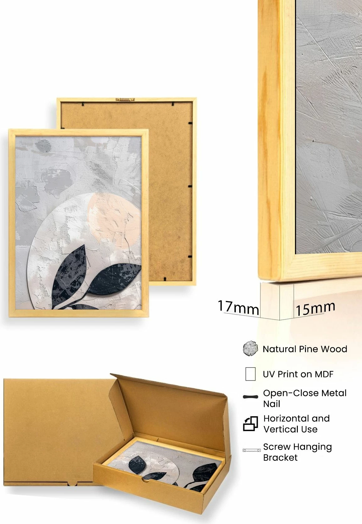 Set pikturash dekorative me kornizë MDF, 3 copë, Wallity, Huhu466, 20x30cm
