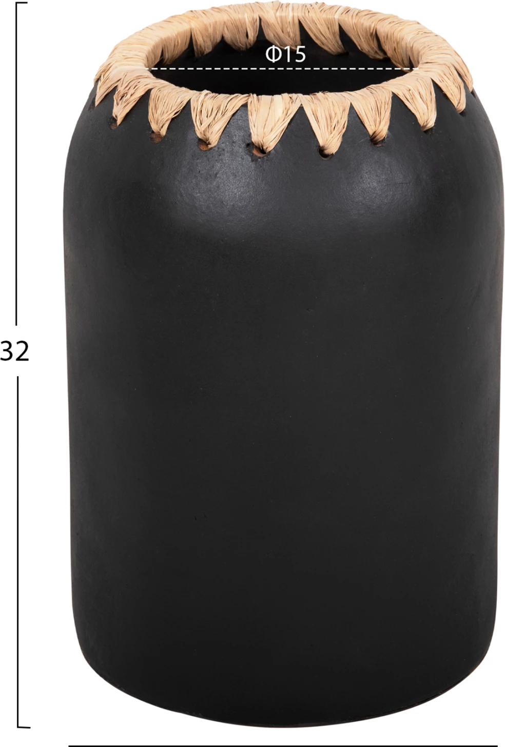 Vazo dekorative FH4376 terrakote, ngjyrë bardhë, me thurje kashte në buzë, Φ21Χ32H cm