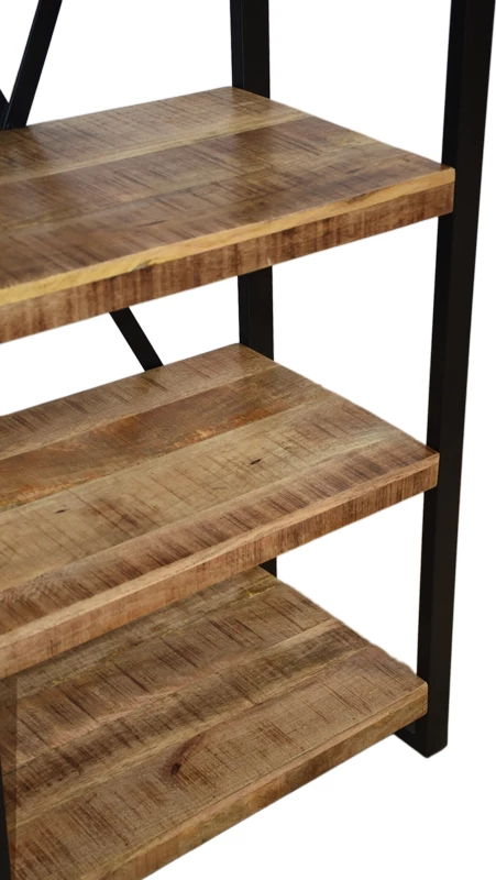 Raft librash Miles, dru mango natyral, metal i zi, 80x40x180cm