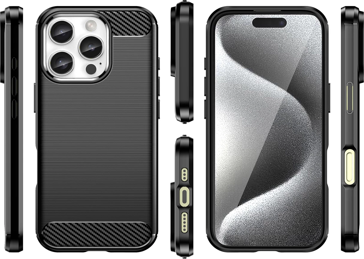Mbështjellës Hurtel Carbon Case për iPhone 16 Pro, TPU, i zi