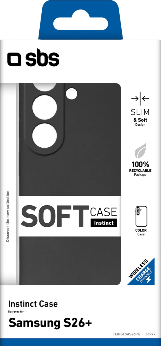 Mbështjellës SBS Instinct për Samsung Galaxy S26 Plus, TPU me brendësi mikrofibër, 20 g, i zi