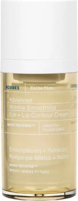 Krem konturi për sy dhe buzë anti-rrudhë Korres White Pine Advanced Wrinkle Smoothing Eye + Lip Contour Cream për femra, 15ml
