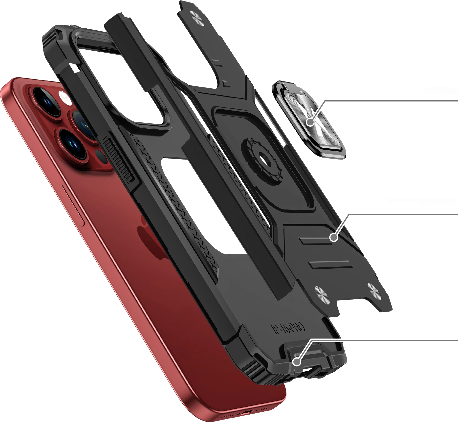 Mbështjellës Wozinsky Ring Armor për iPhone 15 Pro Max, me ring holder dhe stand, Argjendtë