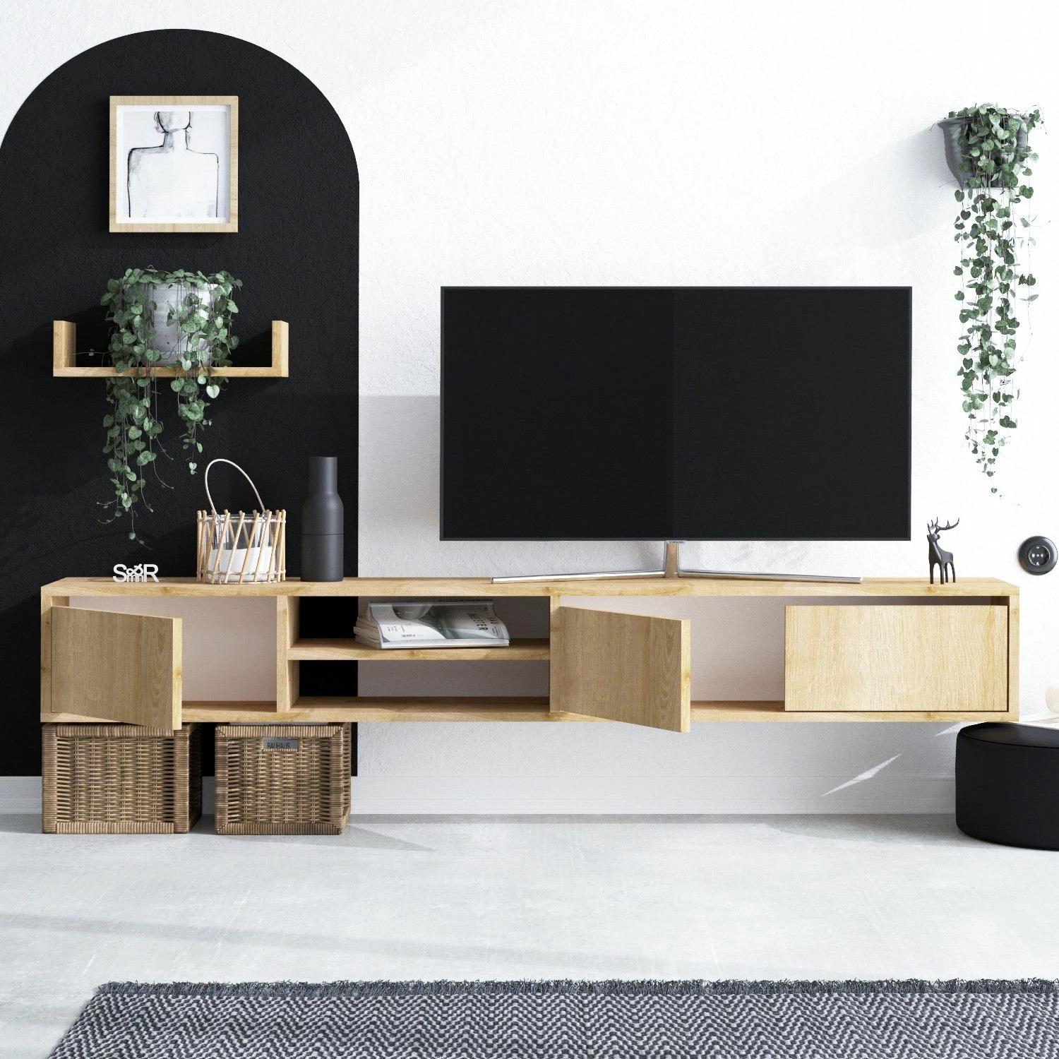 Komodë TV Hanah Home, Heka, ngjyrë lisi safir