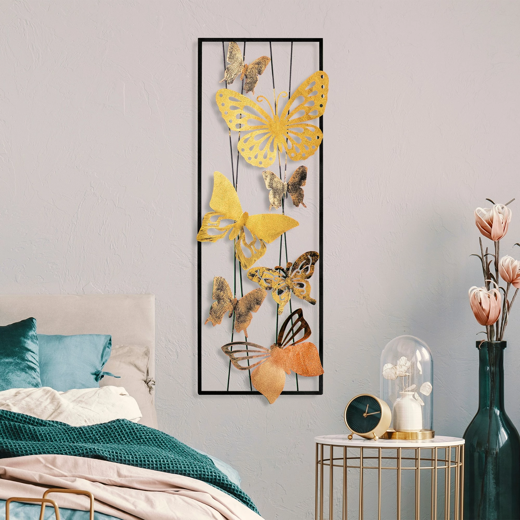 Aksesor dekorativ metalik për mur, flutura, shumëngjyrëshe, Wallity, Kelebek 2
