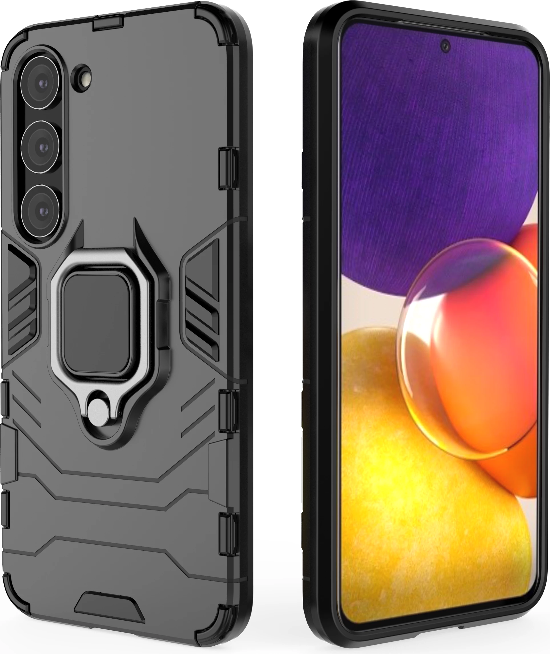 Mbështjellës Hurtel Ring Armor për Samsung Galaxy S23, me unazë metalike, i zi