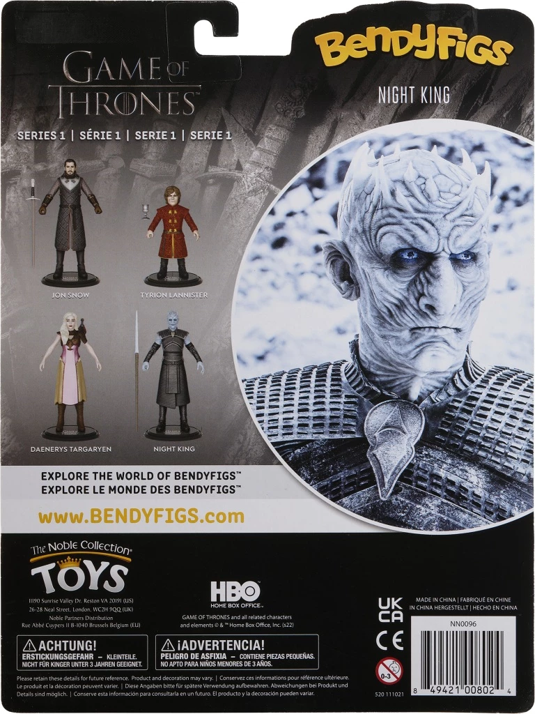 Figurinë NOBLE COLLECTION Bendyfig Game of Thrones Night King 18 cm, me shtizë akulli, blu/zezë