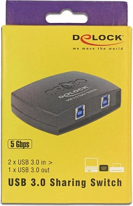 Switch USB DeLOCK 87723, USB 3.2, 2x USB-B në 1x USB-A, 5 Gbit/s, i zi