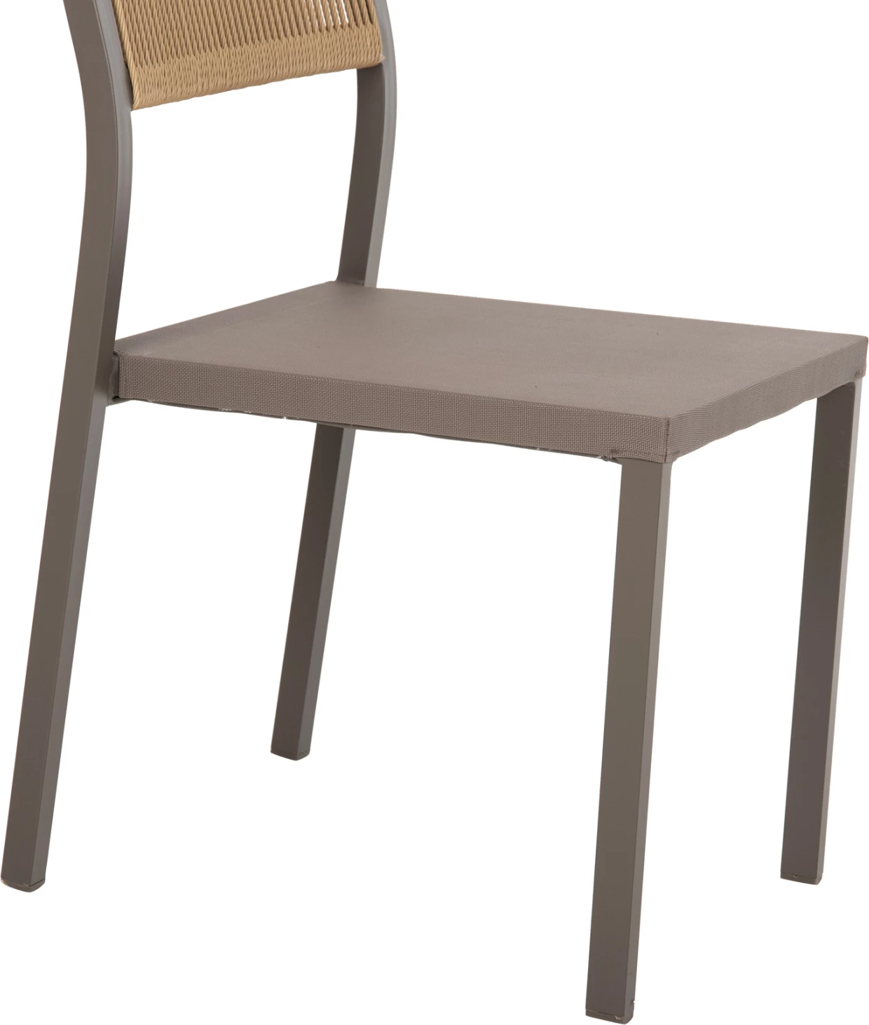 Karrige alumini, kornizë shampanjë dhe tekstil me ratan sintetik bezhë, 46x55.5x83H cm