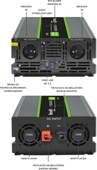 Konvertues voltazhi Qoltec Monolith 51939, 2000W/4000W, 24V në 230V, grafit