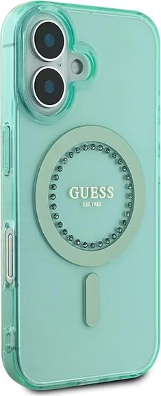 Mbështjellës Guess IML Rhinestones MagSafe për iPhone 16, Gjelbër