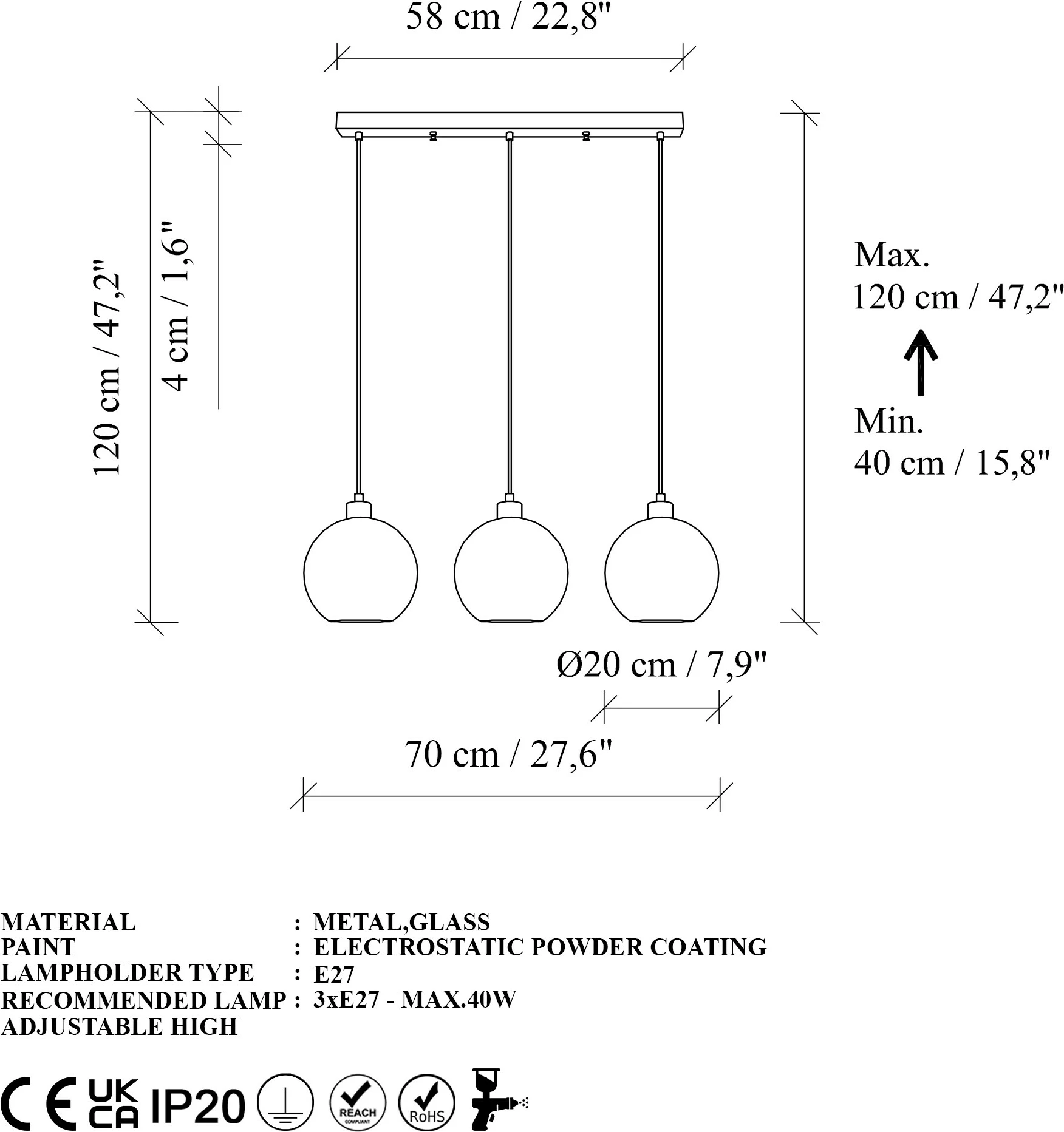 Llambë tavani Opviq Benek, e kuqe, 70x20x120cm