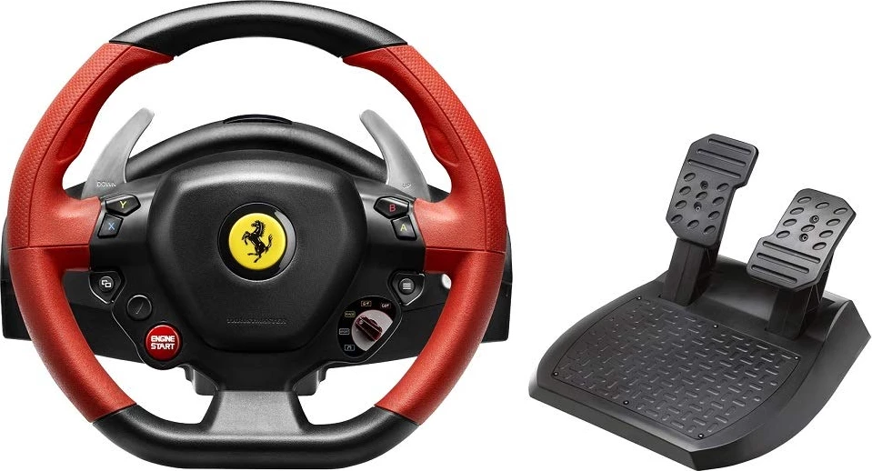 Volan racing Thrustmaster Ferrari 458 Spider, 28 cm, 240° rotacion, për Xbox One/Series X|S, kuqe/zezë, set me pedale