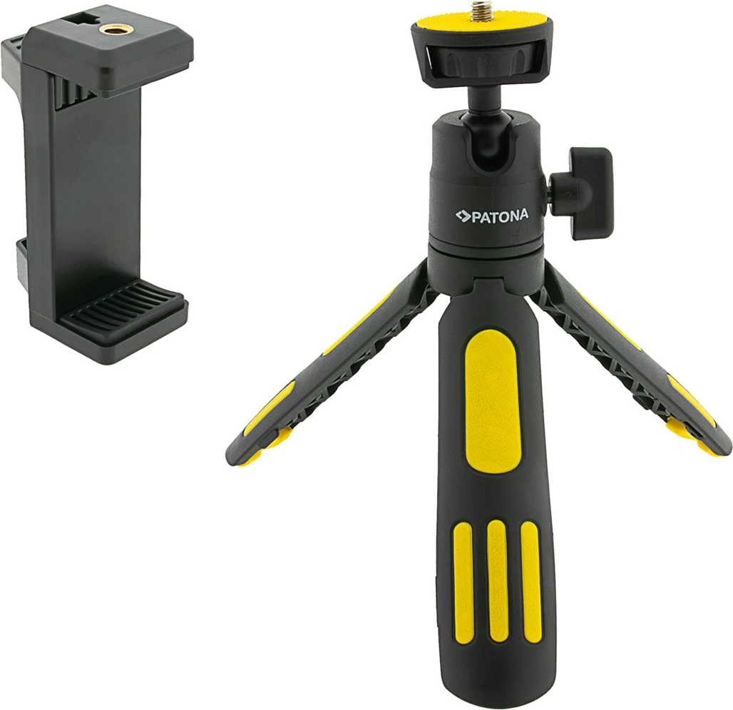 Tripod i rregullueshëm PATONA Premium me mbajtës për celular, i zi/verdhë