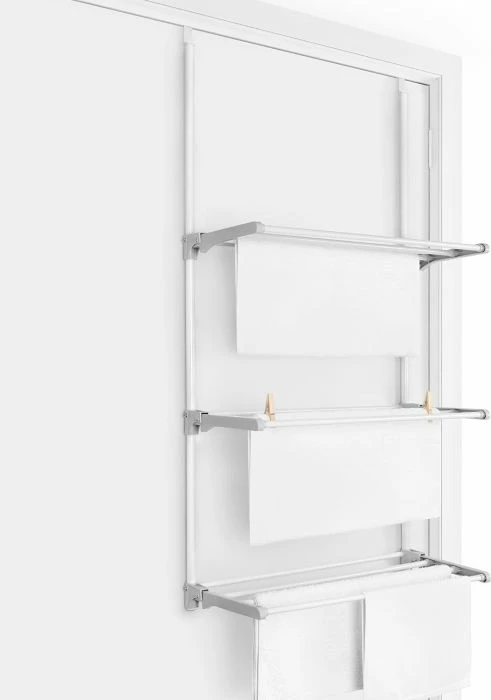 Tharëse rrobash e palosshme për derë dhe mur Rayen 033902, 8 m sipërfaqe tharjeje, 3 krahë, 62.5 x 32.7 x 124 cm, bardhë/gri, set me 2 grepa + vida