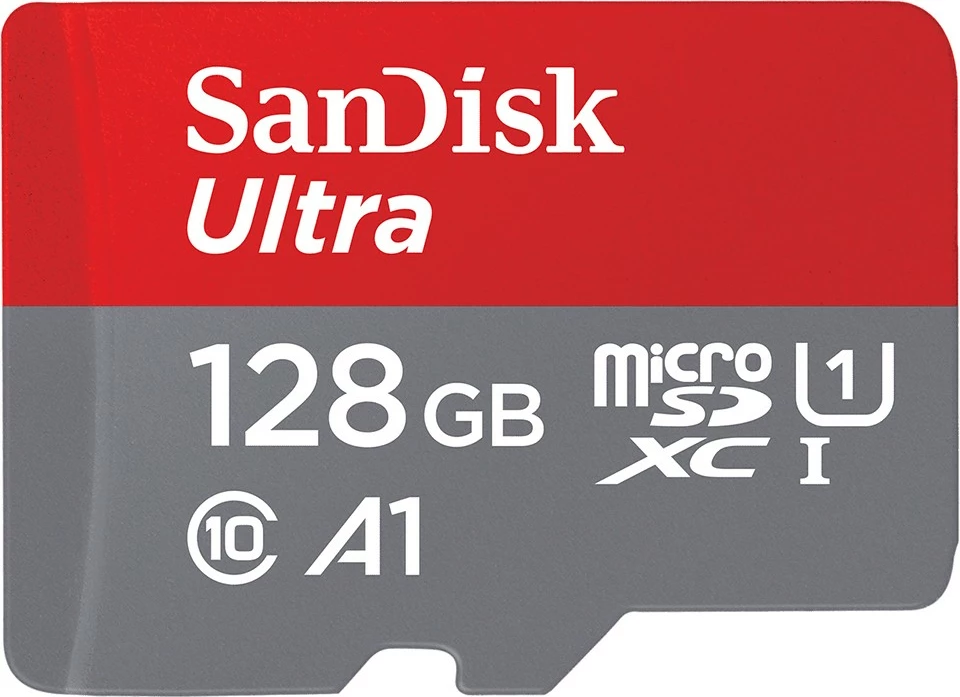 Kartelë memorie Sandisk Ultra 128GB MicroSDXC, Class 10, A1, gri/kuqe
