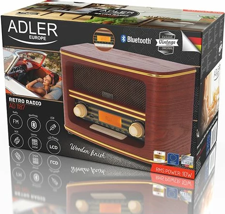 Radio retro Adler AD1187, FM Bluetooth 5.0, USB, AUX, stereo, 2x5W, kafe