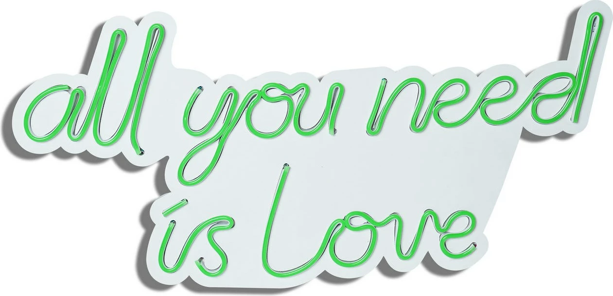 Dekor dritash LED plastik, 'all you need is love', ngjyrë e gjelbër