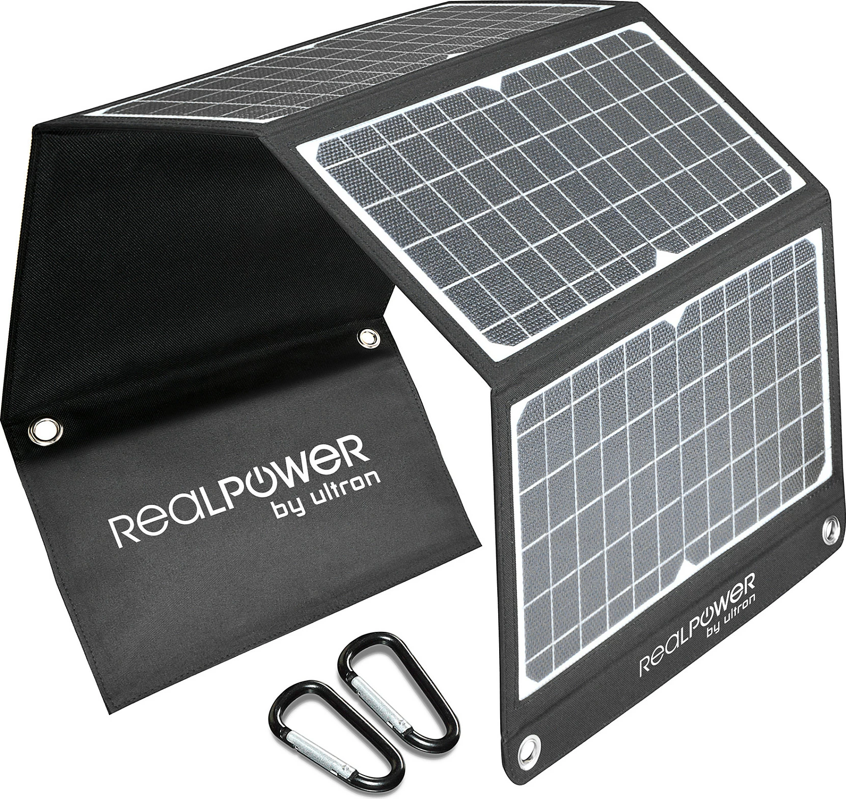 Panel solar karikues RealPower SP-30E, 30W, 5V, 3x USB (USB-A/USB-C), zi/bardhë