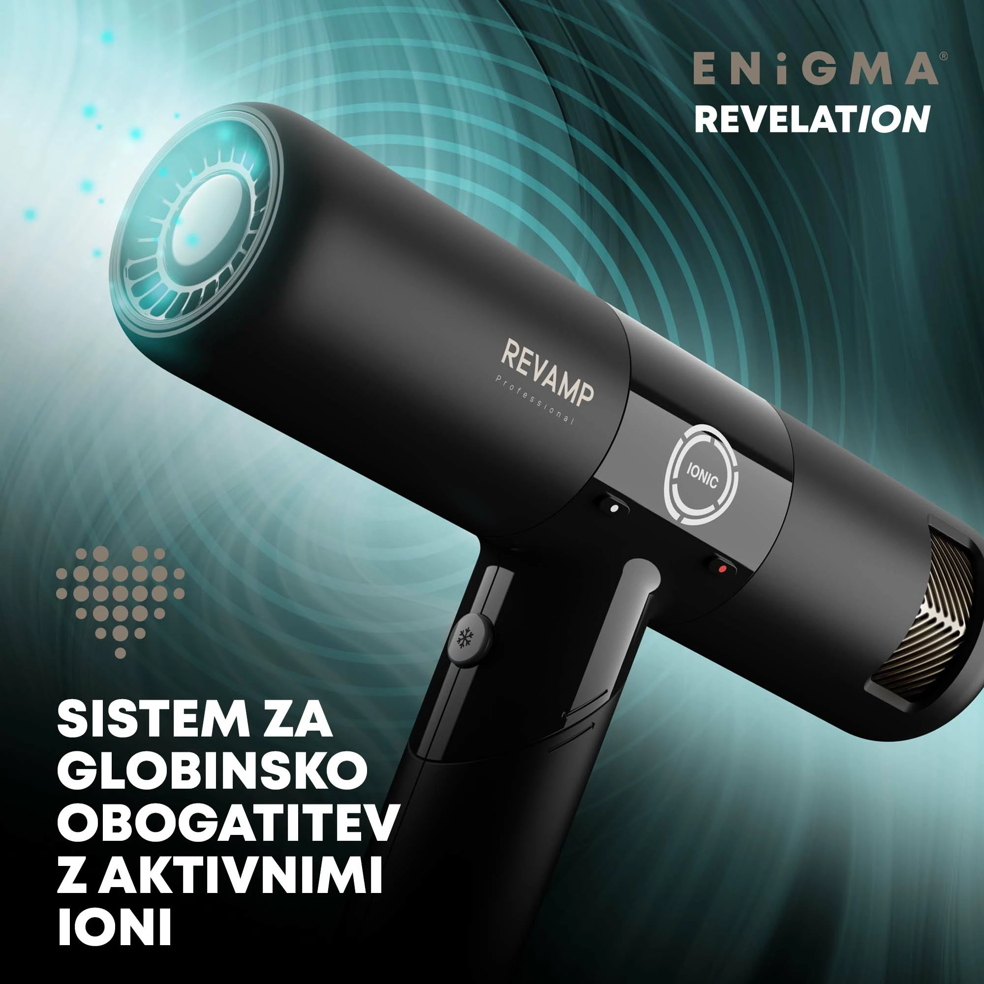 Tharëse flokësh Revamp Enigma Revelation DR-6500, motor BLDC 110,000 rpm, sistem jonik 50 milion jone/cm³, 3 aksesorë magnetikë, e zezë
