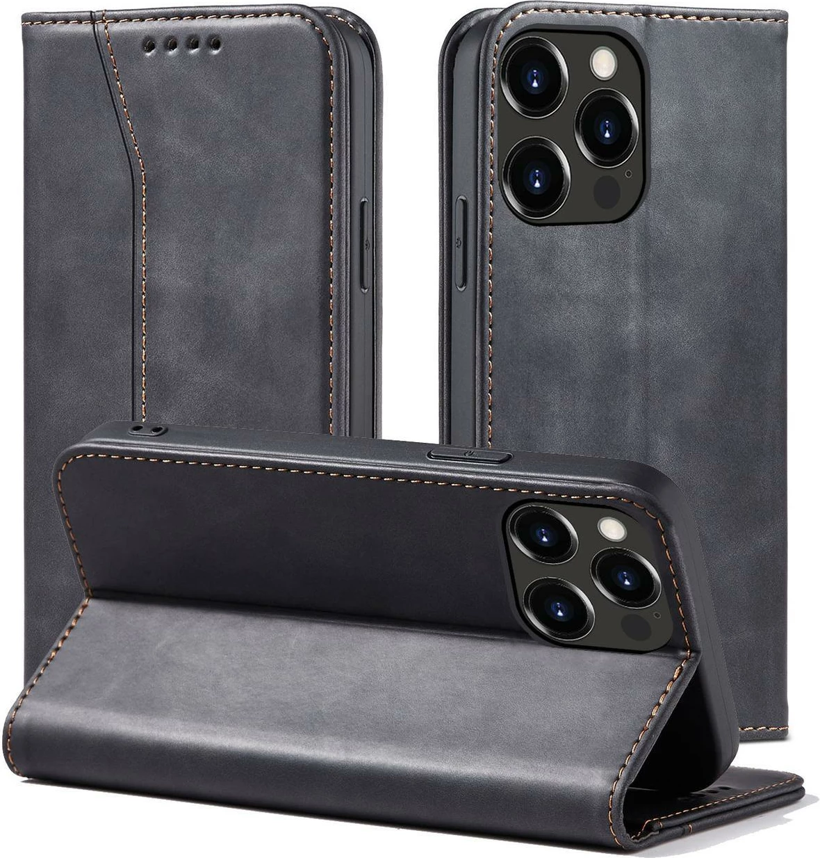 Mbështjellës Hurtel Magnet Fancy Case për iPhone 14 Pro, me kapak, xhepa për kartela dhe qëndrim, e zezë