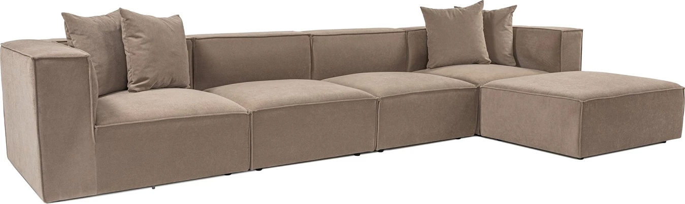 Kënd-sofë Sora me pouffe, ngjyrë kapuçino, Atelier del Sofa