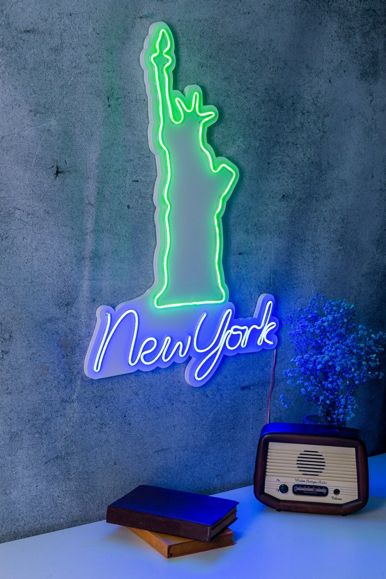 Dritë dekorative LED, plastikë, New York, ngjyrë e gjelbër dhe blu