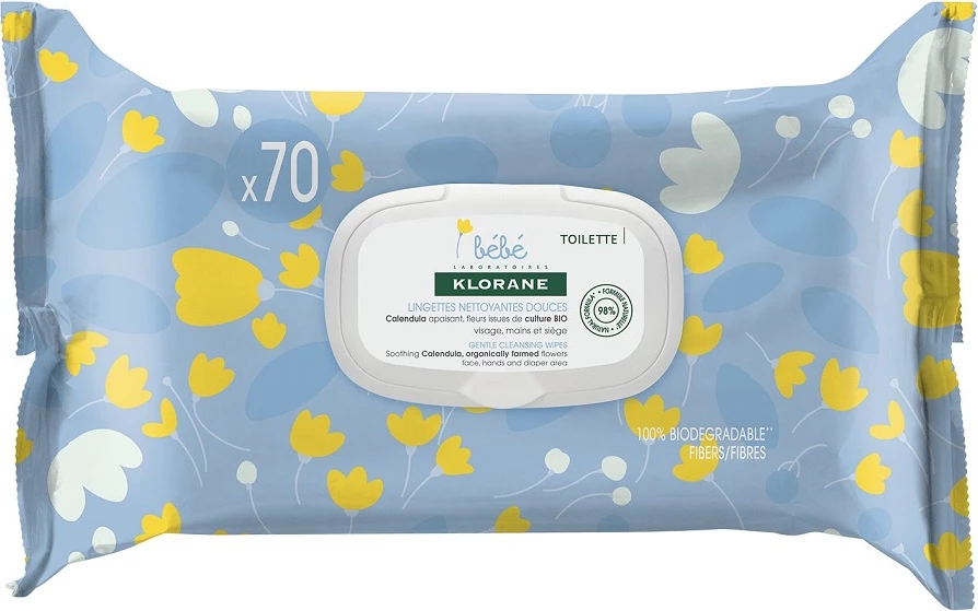 Shamponë të lagura Klorane Bebe Gentle Cleansing Wipes, 70 copë