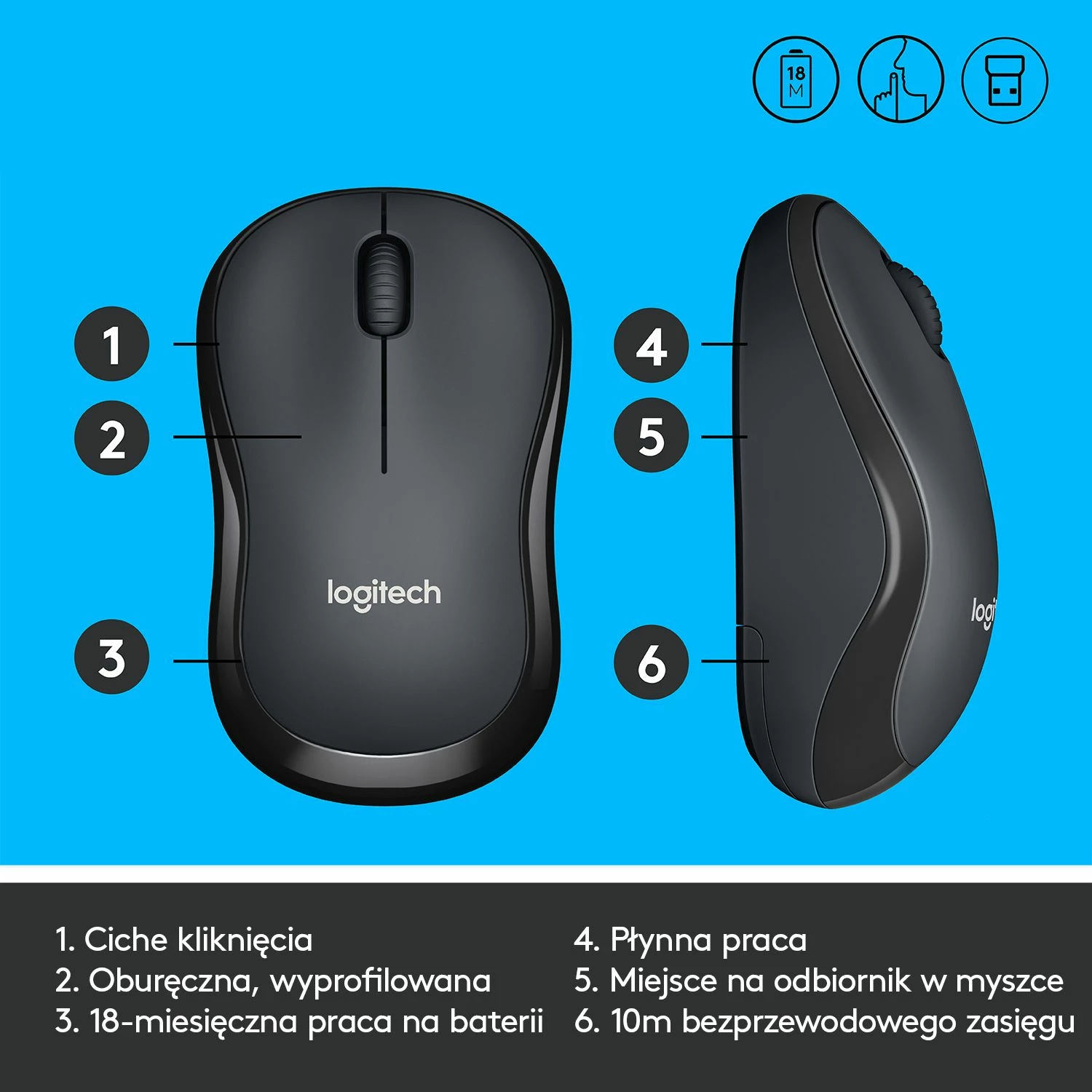 Maus Logitech M220 Silent 910-004878 wireless 1000 DPI USB, i zi