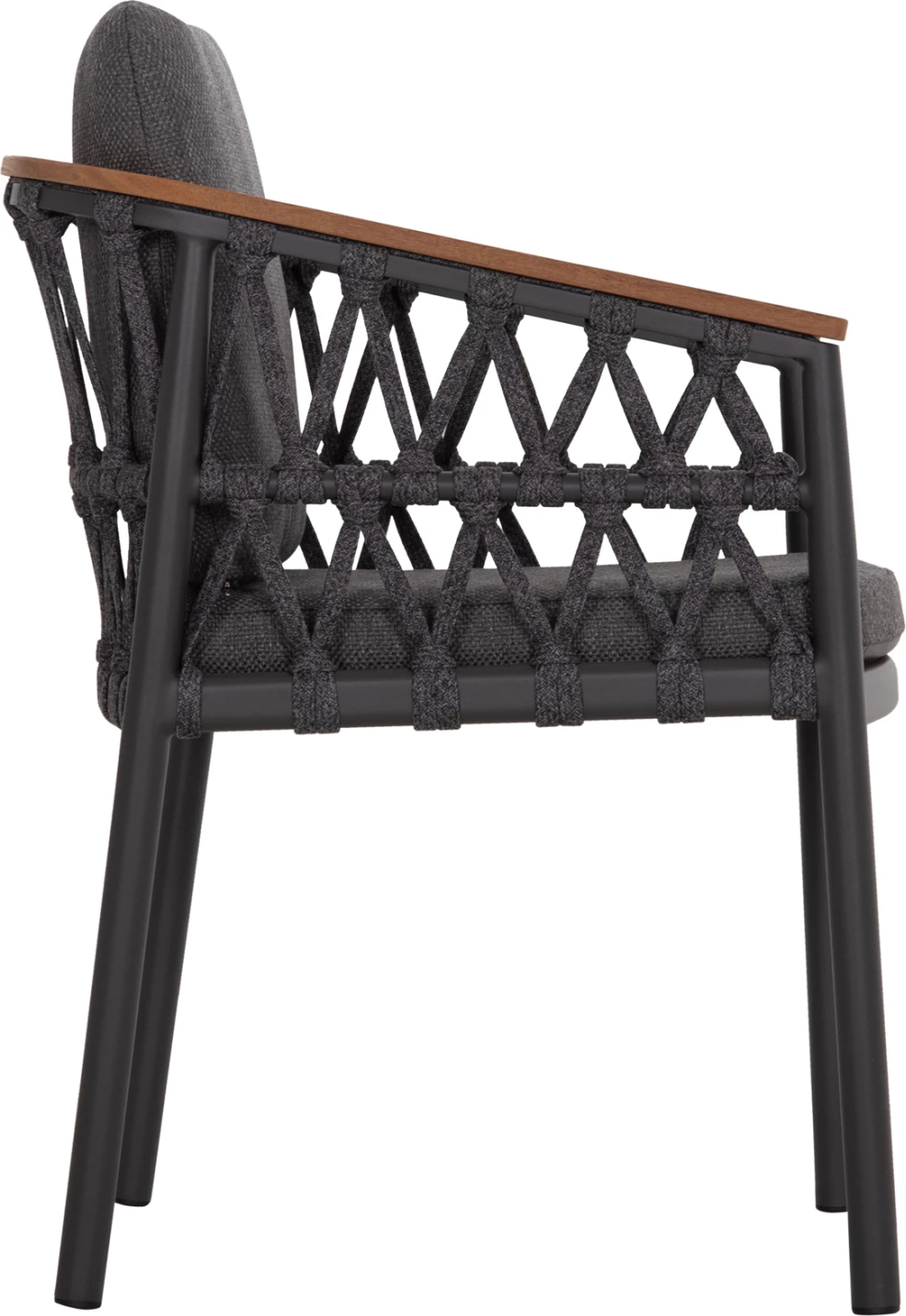Karrige ngrënie për jashtë STREAM, alumin i zi, litar, pëlhurë Olefin, 59x63x85cm, set prej 2 copë