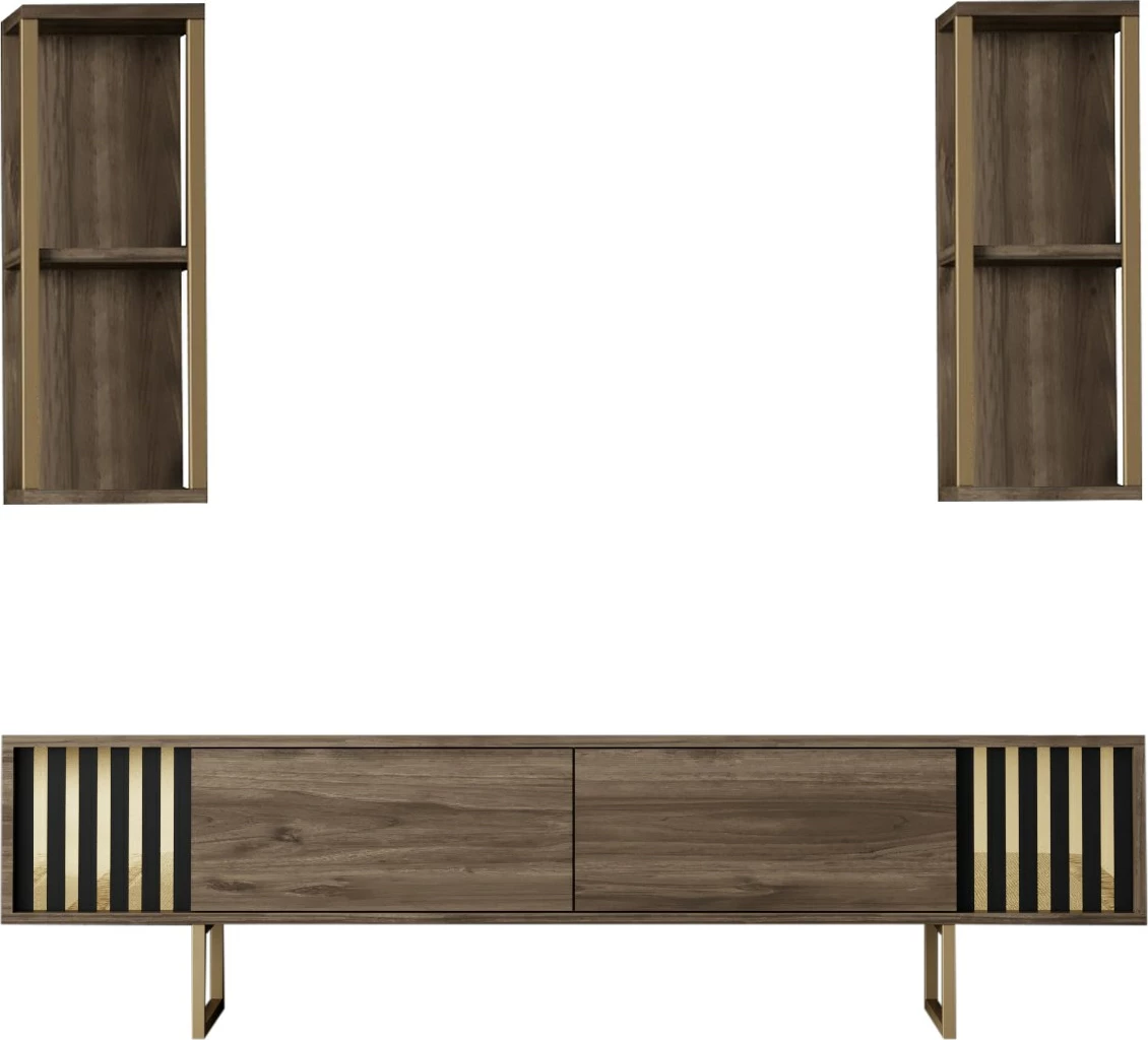 Komodë TV Hanah Home, Gold Line, ngjyrë arre dhe e zezë, me dy rafte muri