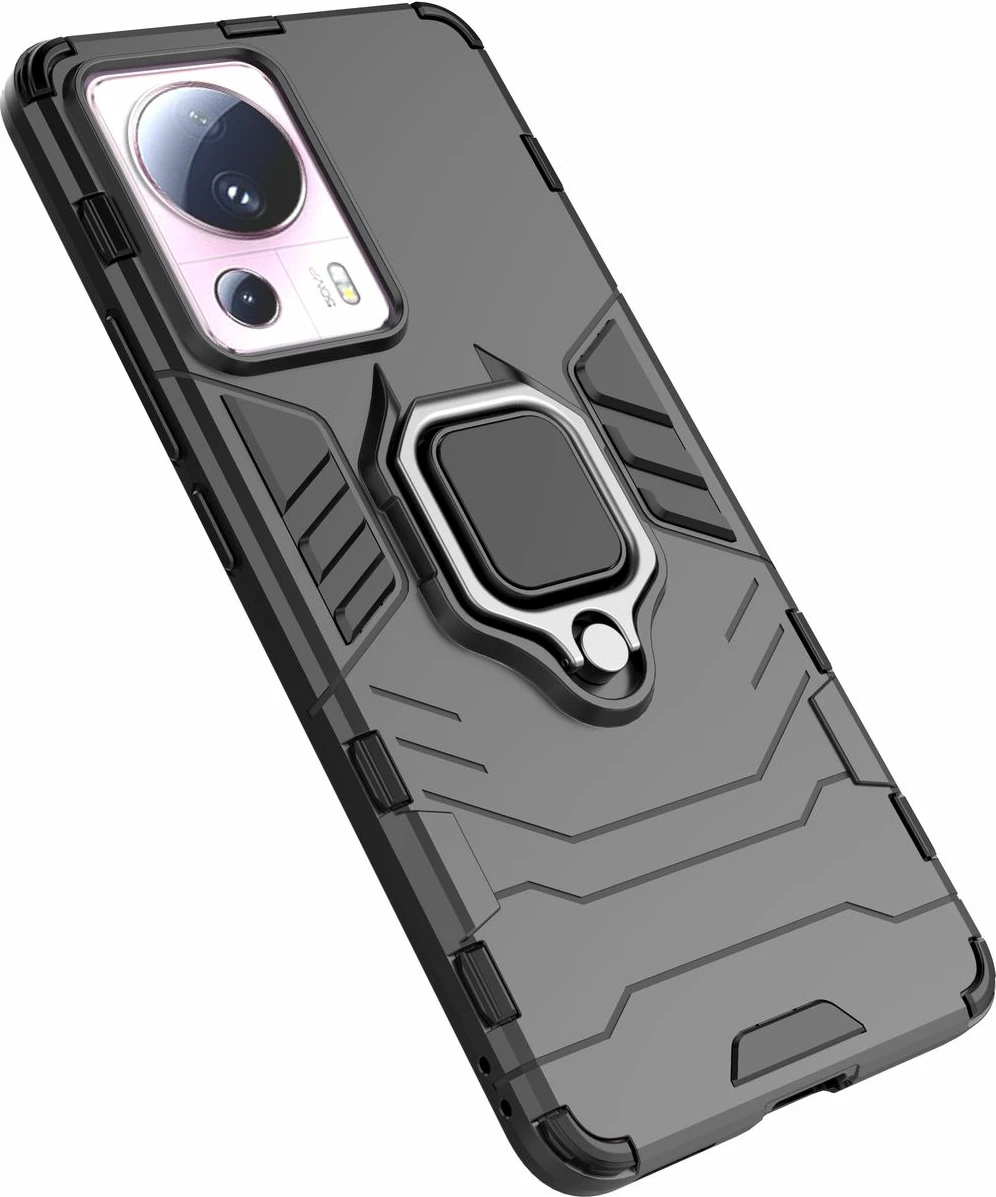 Mbështjellës Hurtel Ring Armor për Xiaomi 13 Lite, me unazë mbajtëse, i zi