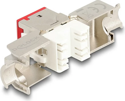 Modul Keystone DeLOCK RJ45 Cat.6A, LSA, pa vegla, set 10 copë, i kuq