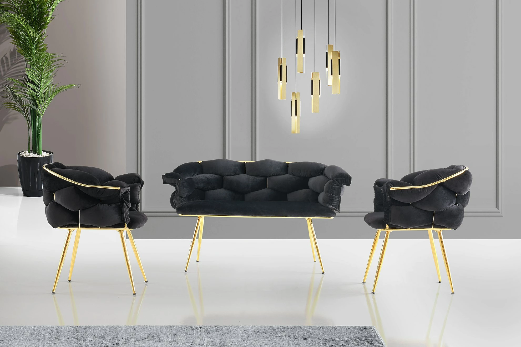 Set divanësh Hanah Home, Balon - 2111, ngjyrë e zezë dhe ari