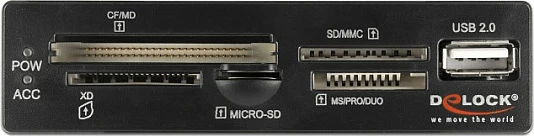 Lexues kartelash DeLOCK 3.5" USB 2.0 Card Reader, 5 slota + 1x USB-A, 480 Mbit/s, i brendshëm, zi/gri