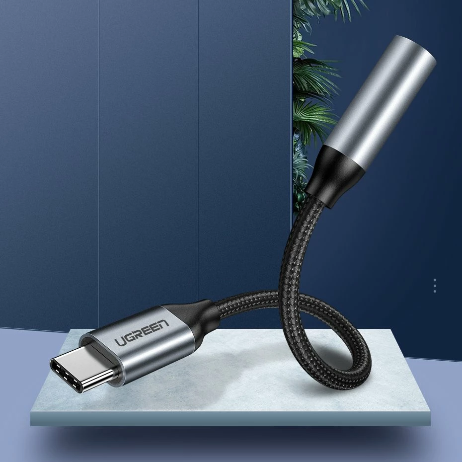 Adapter për kufje Ugreen 30632, USB-C në 3.5mm mini jack, 10cm, Gri
