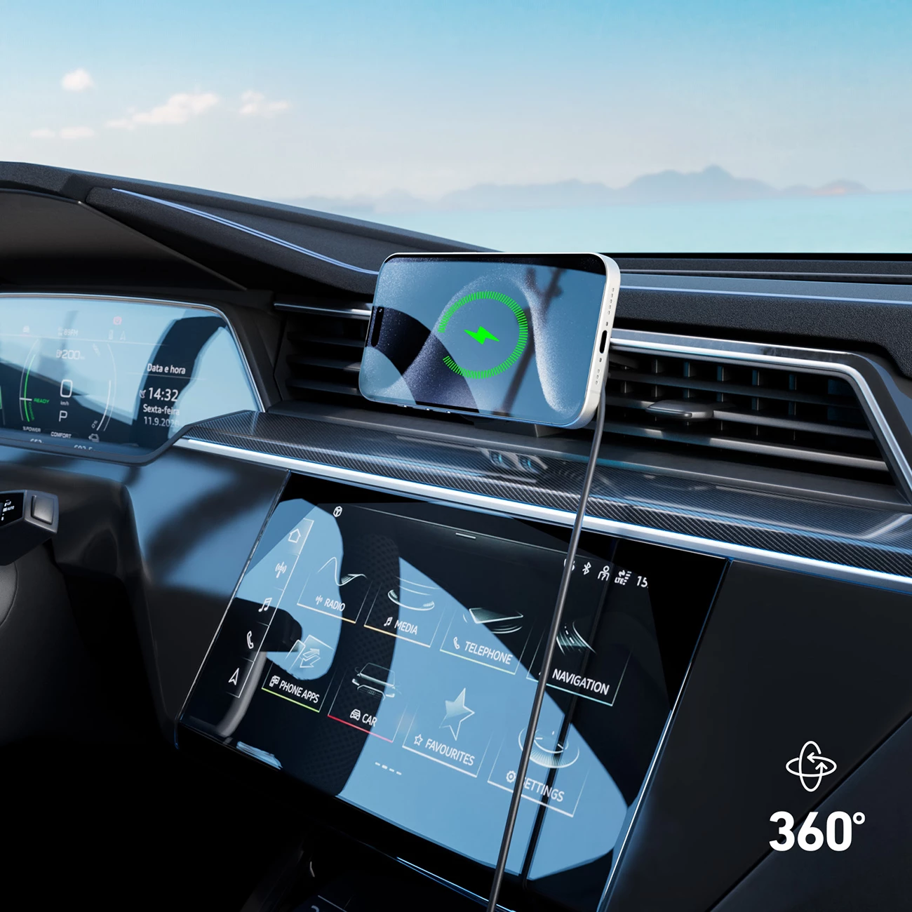 Mbajtës magnetik me karikues wireless SBS TESUPFANWIR15W, për grilë të ajrit, 15W, me ftohje, i zi