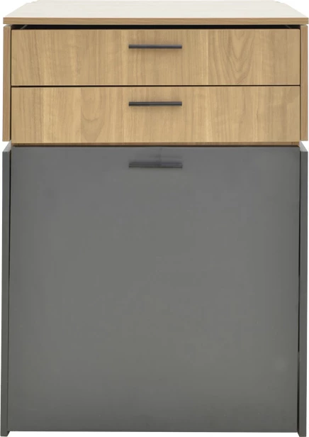 Tavolinë grimi Sonlen, ngjyrë gri e errët-dru arre i çelët, me pasqyrë dhe stol, 60x45x122cm