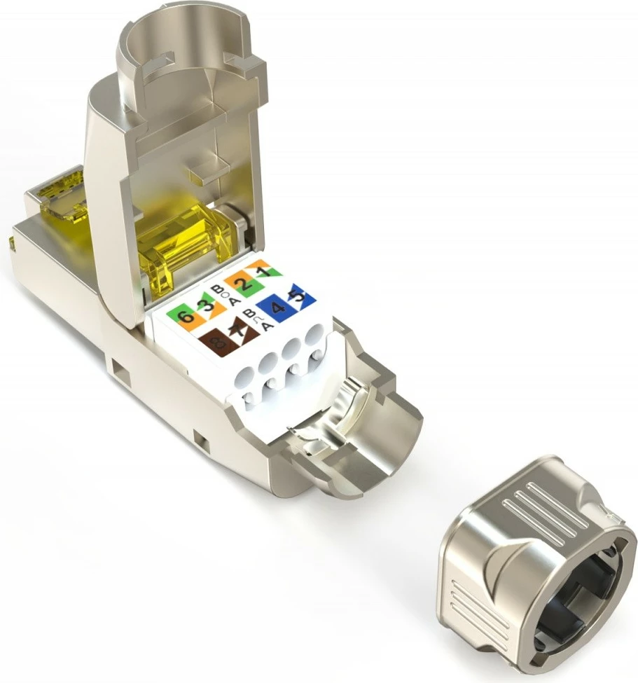 prizë modulare RJ45, Digitus DN-93638, Cat 6A PoE++ 10GbE, STP e blinduar, montim pa vegla me kapak vidash, metal, AWG 22-27