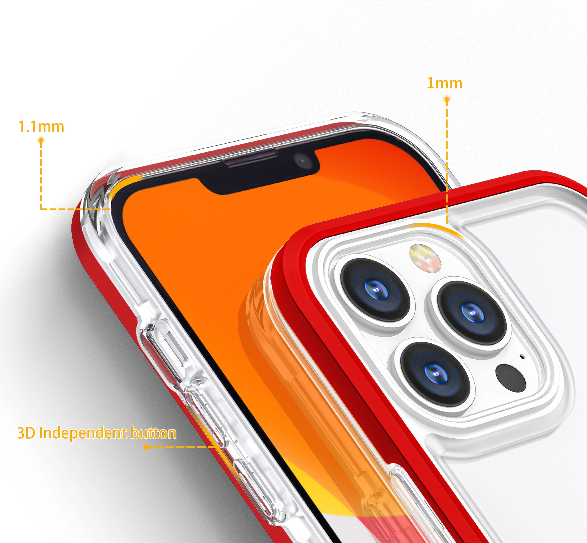 Mbështjellës Hurtel Hybrid Armor Clear 3in1 për iPhone 13 Pro Max, Transparent me të kuqe