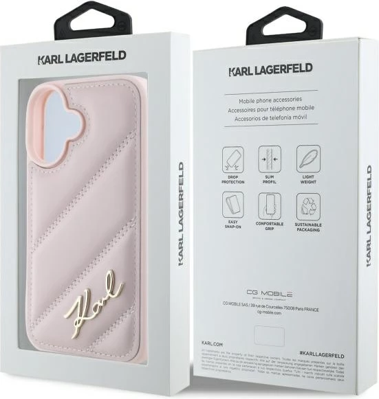 Mbështjellës Karl Lagerfeld Quilted Signature për iPhone 16, Rozë