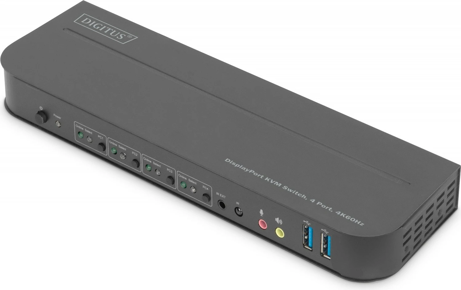 Switch KVM Digitus DS-12890, 4 porta, 4K 60Hz, 4x DP IN, 1x DP OUT, 1x HDMI OUT, 2x USB A, 1x Audio IN&OUT, gri