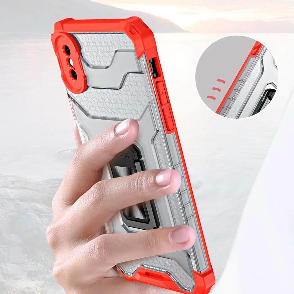 Mbështjellës Hurtel Crystal Ring Case me mbajtëse, për iPhone XS Max, Kuqe