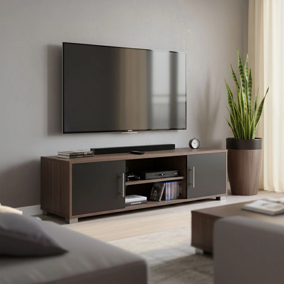 Komodinë TV Serank, ngjyrë lis-antracit, 120x40x40cm